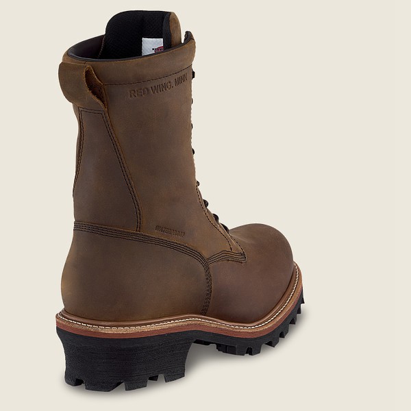 Red Wing Mens Safety Boots - Loggermax - 9-inch Insulated Waterproof Toe Logger - Brown - CBN092768